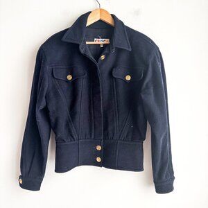 Vintage Crisca Navy Blue Wool Cropped Gold Button Jacket S/M